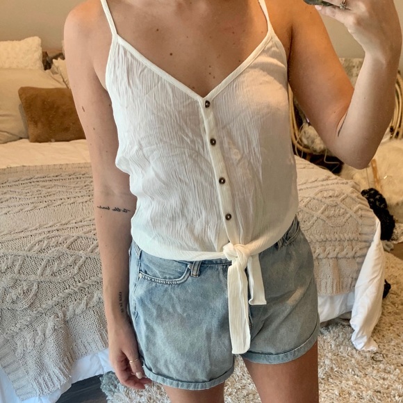 White Front Tie Tank Top - Picture 2 of 2